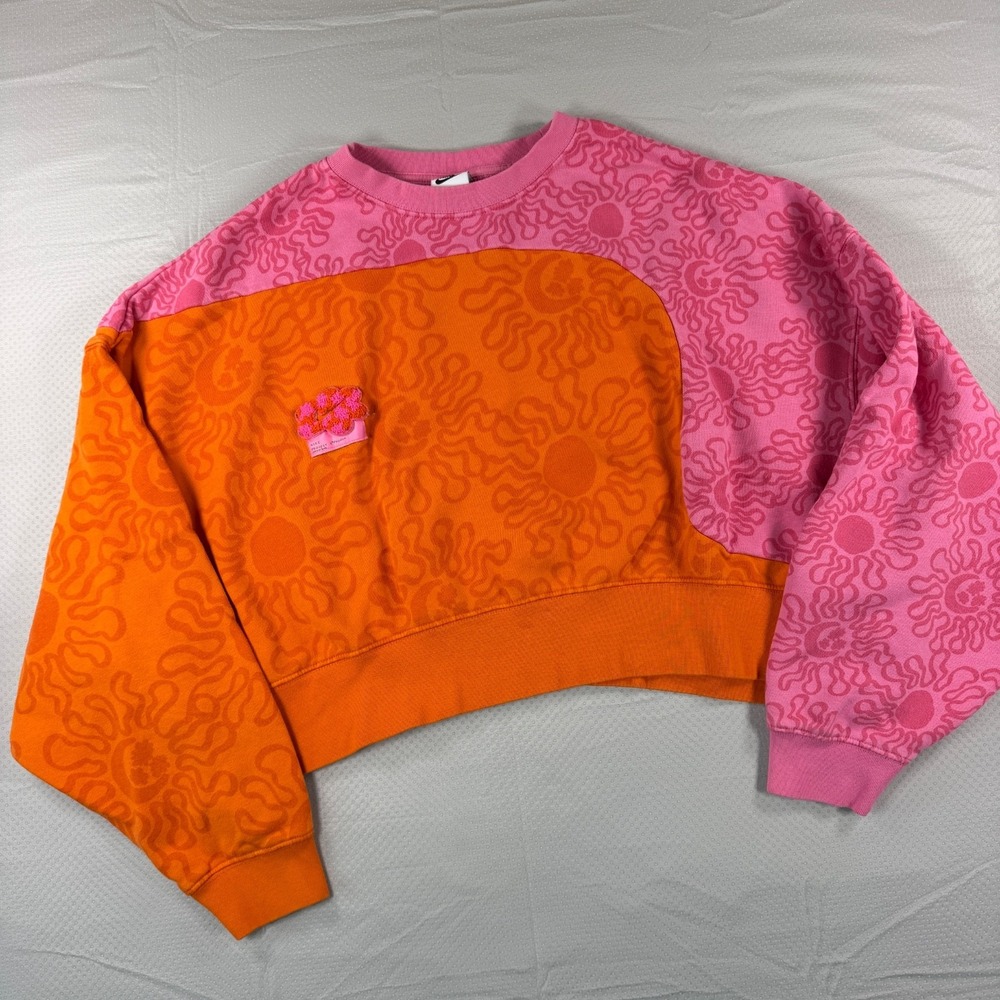 Nike Project Euphoria Cropped Sweatshirt Womens Medium Pink Orange Sun Floral M
